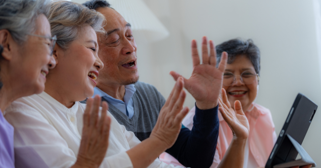 people laughing in assisted living
