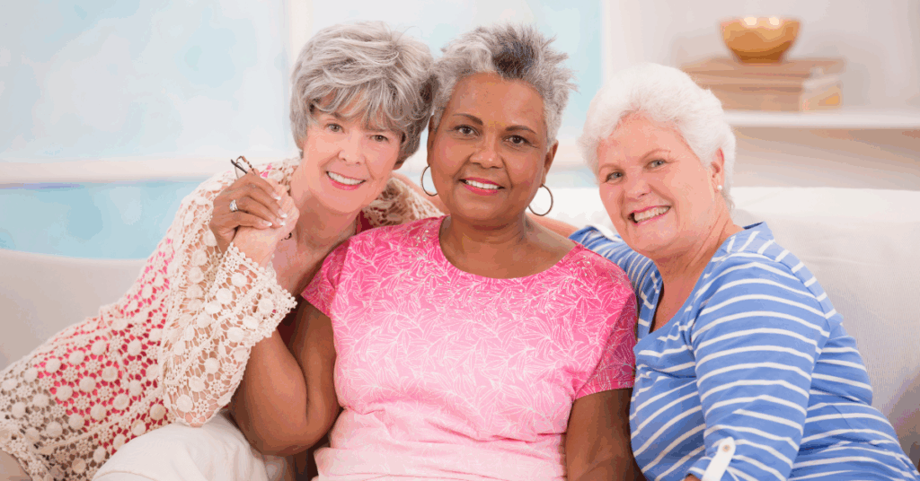 old lady friends smiling together